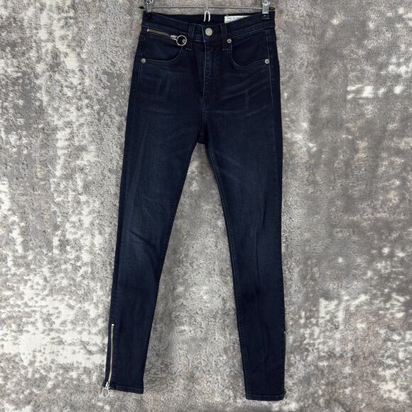 Rag Bone Size 25 Ankle Zipper Jeans Blue Button Zip Casual Pants Pocket - Picture 1 of 13